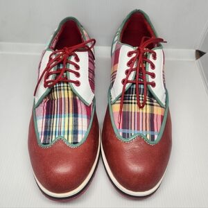 Golf Plaid Wingtip Derby Oxfords Sz 8.5
